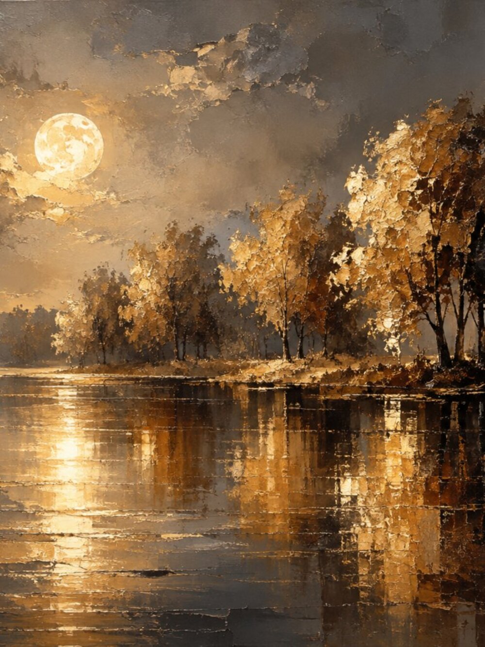 Golden Moonlit Serenade 36x24 Wall Art Print - Gold & Amber Landscape
